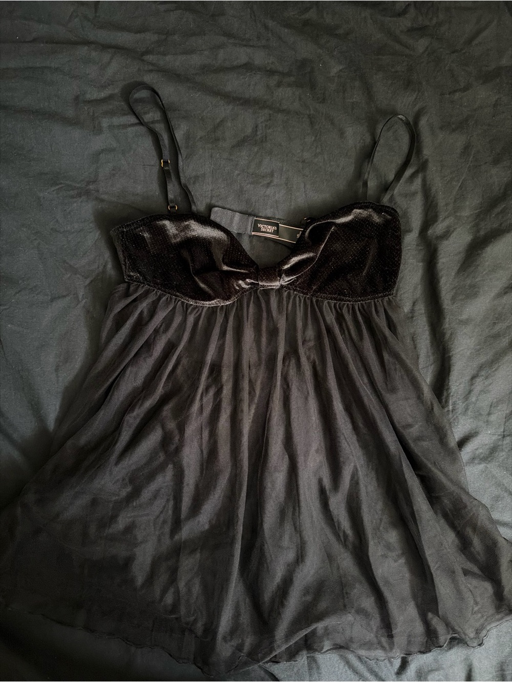 Victoria's Secret Black Velvet & Sheer Mesh Babydoll